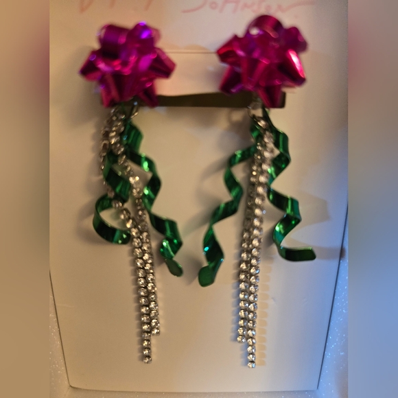 Betsey Johnson Christmas Bow Crystal Ribbon Holiday Front Back Drop Earrings NIB - Picture 16 of 16